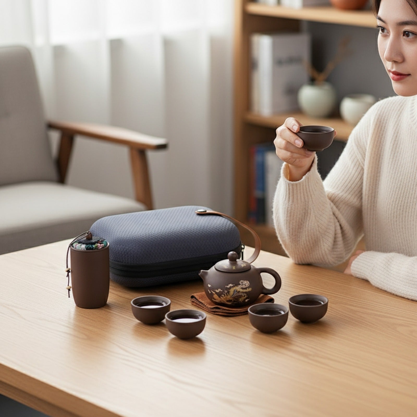 Service à Thé Kung Fu Portable en Argile Violette - Coffret Cadeau Voyage