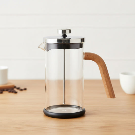 Cafetière à Piston "French Press" en Verre et Inox avec Manche en Chêne - Service à Thé et Café Maison