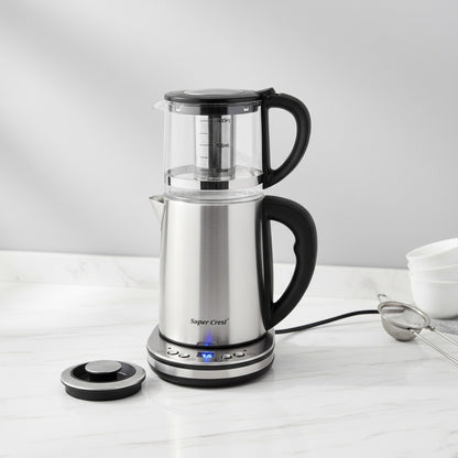 Double Bouilloire Électrique 1500W 2.5L + 1L en Verre avec Écran LCD - Maintien au Chaud & Arrêt Auto