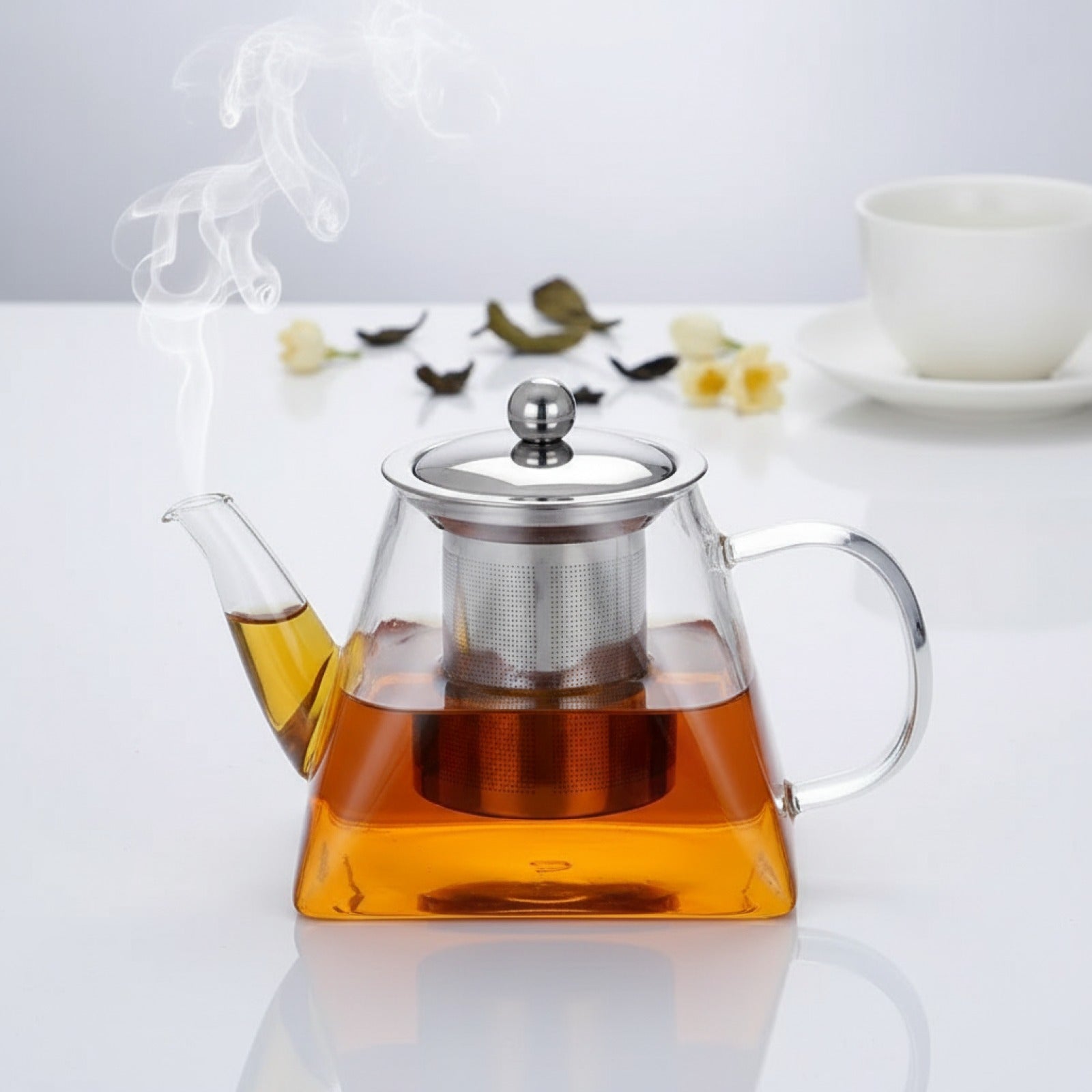FOME Bouilloire à Thé en Verre Borosilicate avec Infuseur Amovible