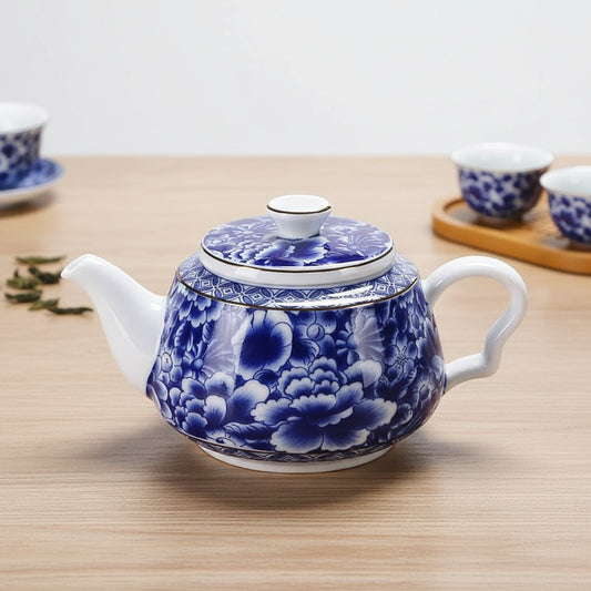 Théière en Porcelaine Bleue et Blanche Jingdezhen - Service à Thé Kung Fu Chinois