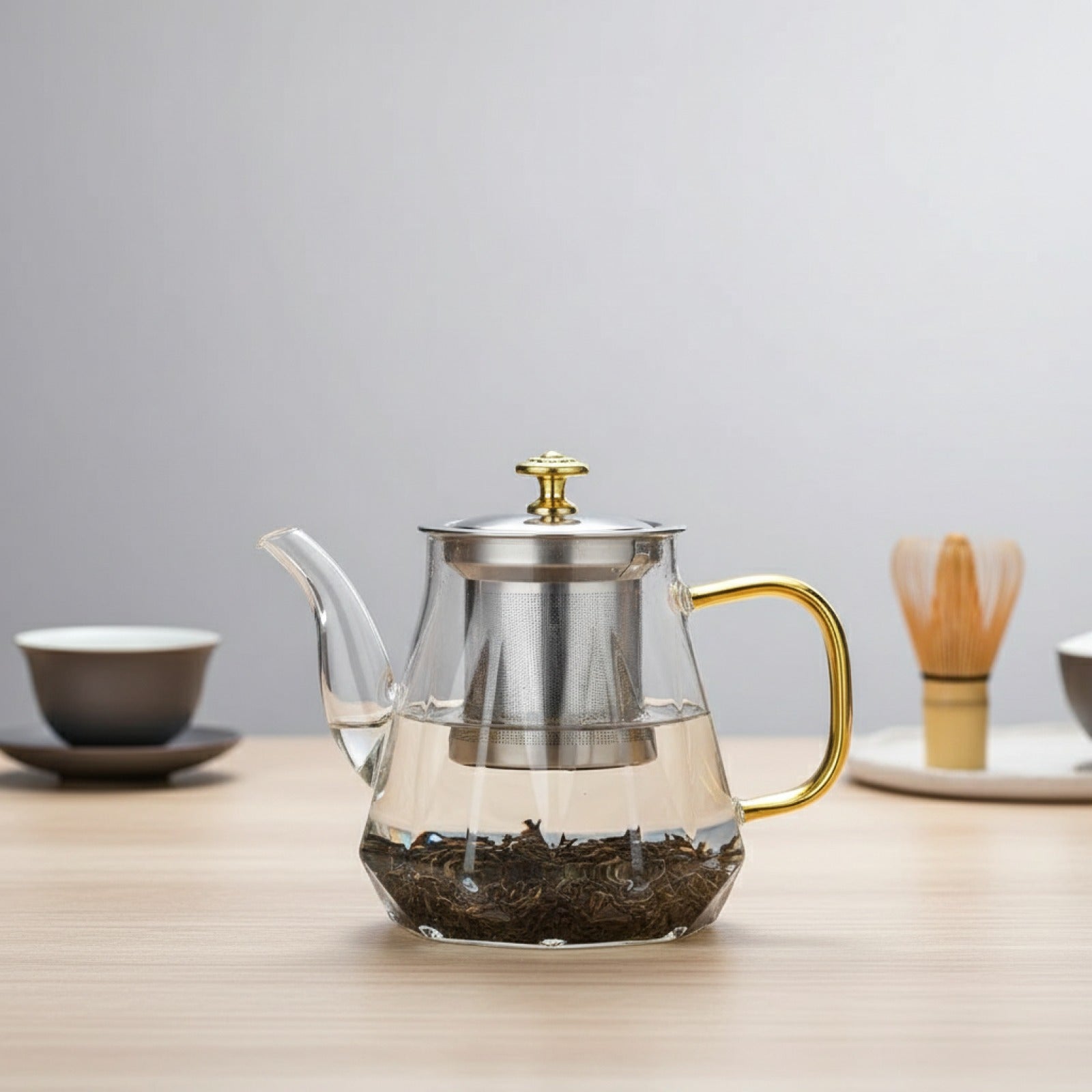 Théière en Verre Borosilicate JUSTINLAU avec Infuseur Amovible - Design Diamant