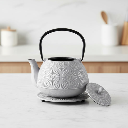 Bouilloire KADAX en Fonte Blanche avec Infuseur - Design Champignons