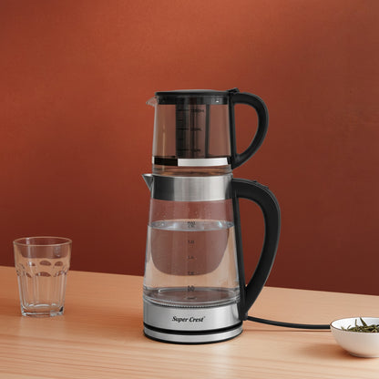 Bouilloire Électrique Verre 1800W avec 2 Pots - Ébullition Rapide & Sécurité
