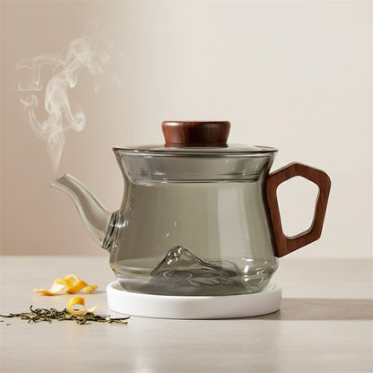 Petite Théière en Verre 300ml avec Manche en Bois - Idéale pour Infusion Personnelle