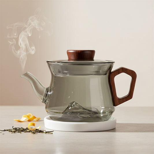 Petite Théière en Verre 300ml avec Manche en Bois - Idéale pour Infusion Personnelle