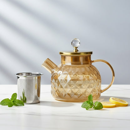 Pichet à Théière en Verre Borosilicate avec Infuseur - 1.8L pour Tisane et Eau Froide