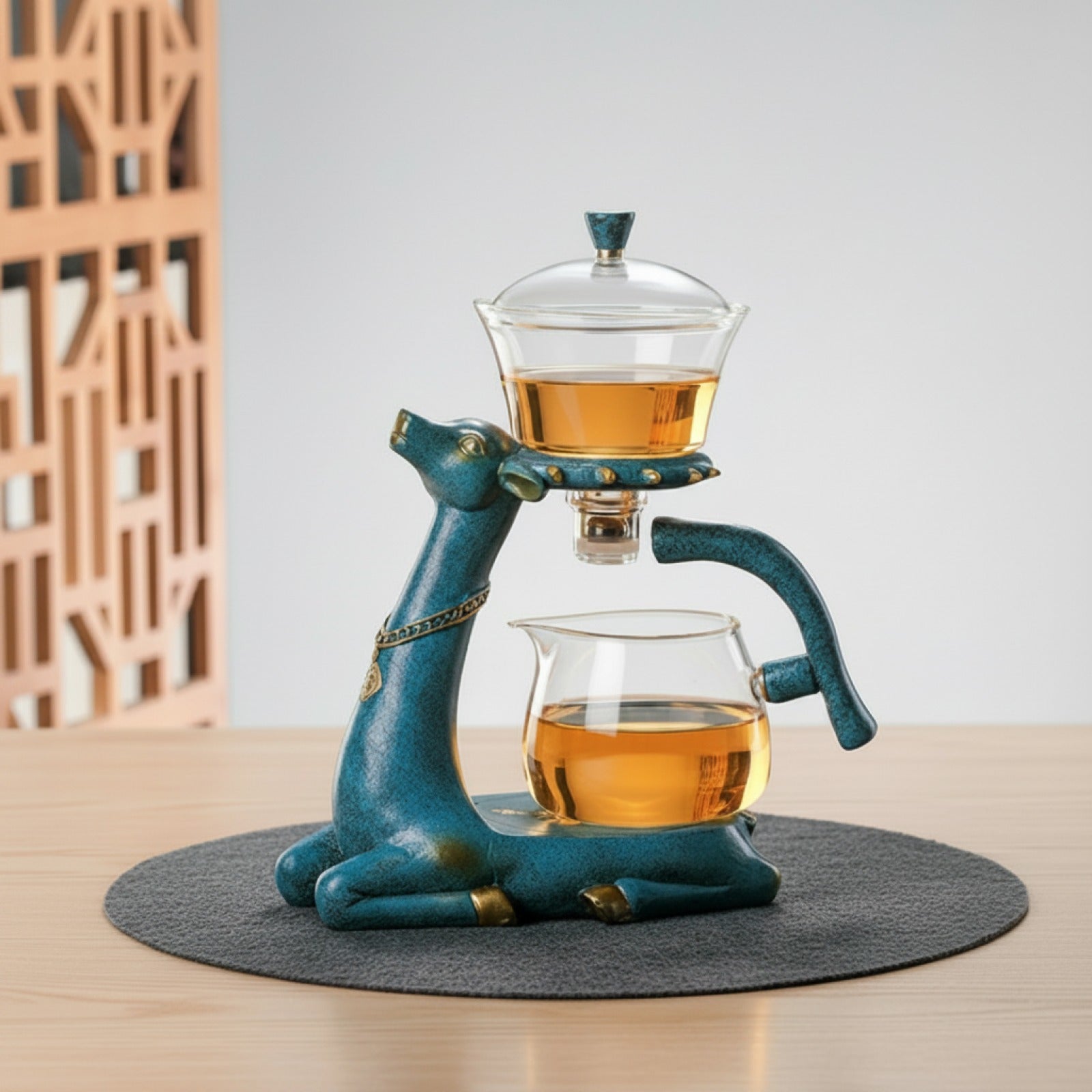 Service à Thé Kung Fu Automatique en Verre Design Cerf avec Infuseur