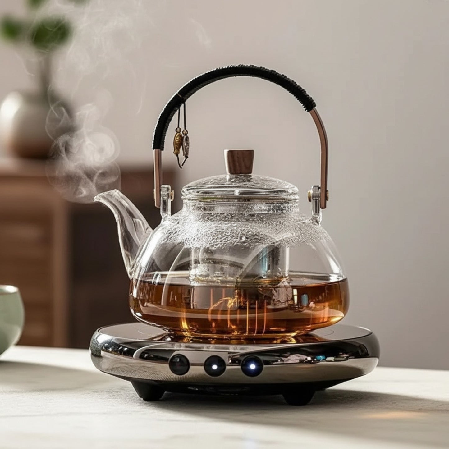 Théière en Verre Double Usage : Vapeur & Ébullition, Résistante Haute Température