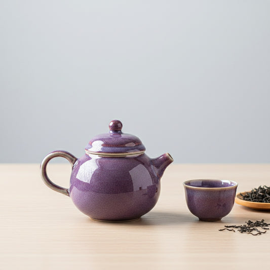Théière artisanale violette Ru avec infuseur et passoire - Idéale pour thé Puer