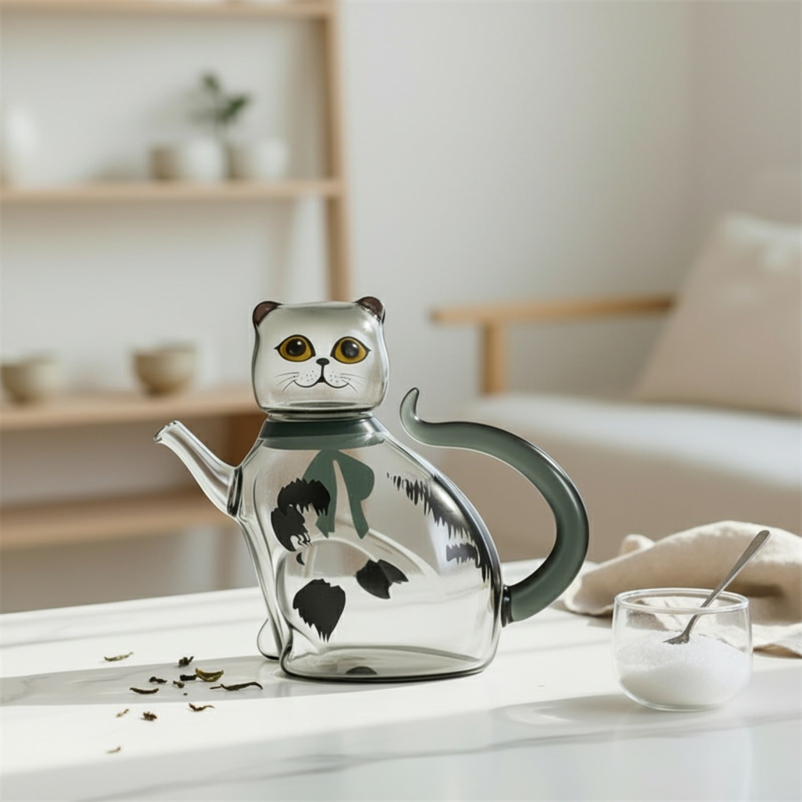 Théière Chat Porte-Bonheur en Verre : Design Mignon pour Infusions Délicieuses