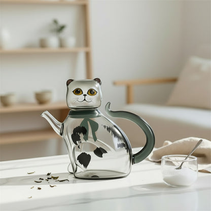 Théière Chat Porte-Bonheur en Verre : Design Mignon pour Infusions Délicieuses