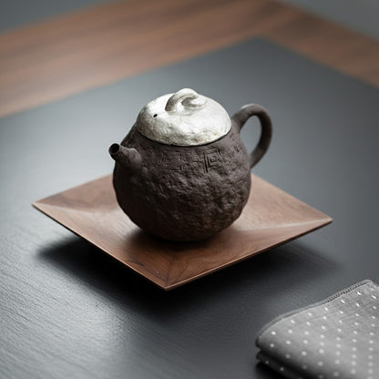 Théière Japonaise Argentée & Dorée - Poterie Grossière & Infuseur à Thé