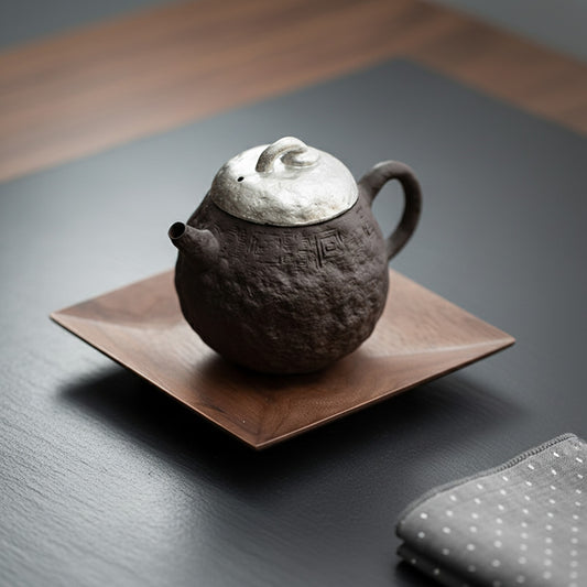 Théière Japonaise Argentée & Dorée - Poterie Grossière & Infuseur à Thé