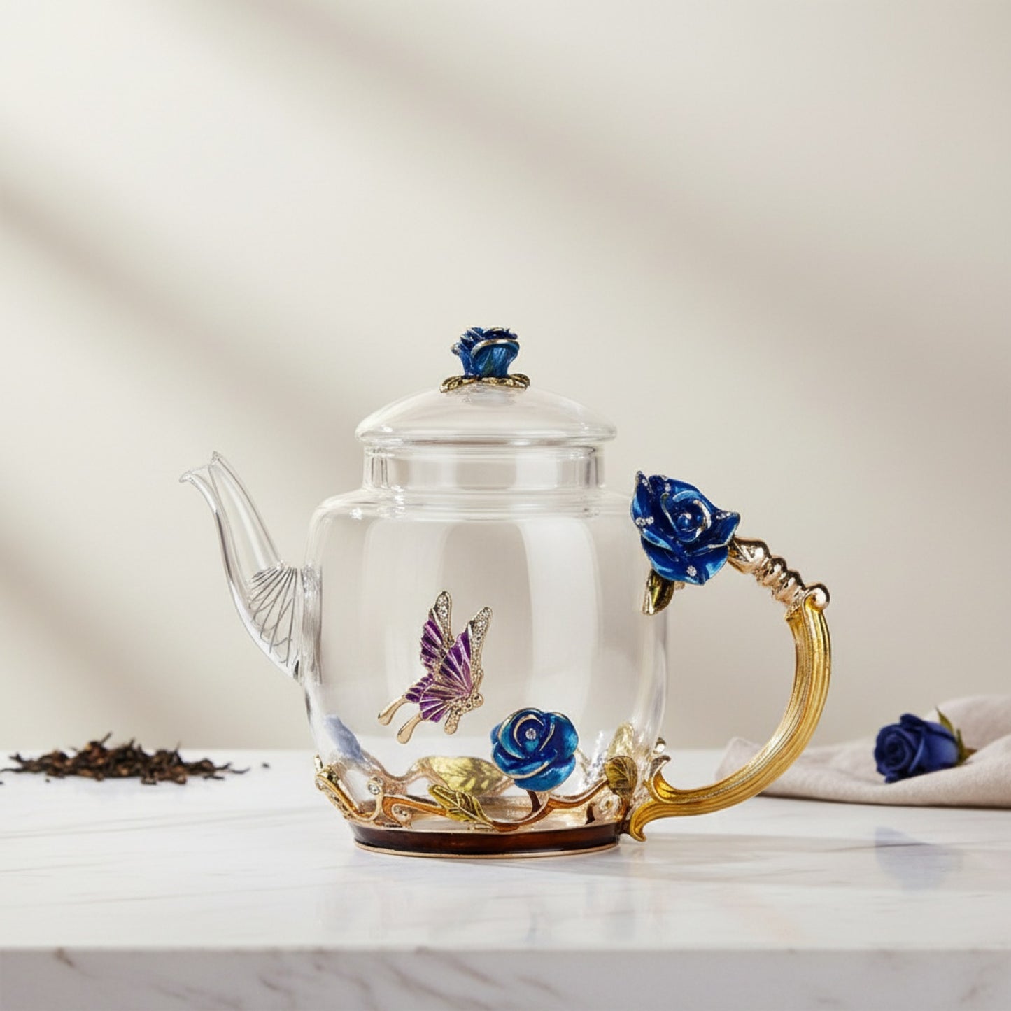 Théière en Émail Créative Peinte à la Main - Verre Résistant à la Chaleur pour Infusions et Kung Fu
