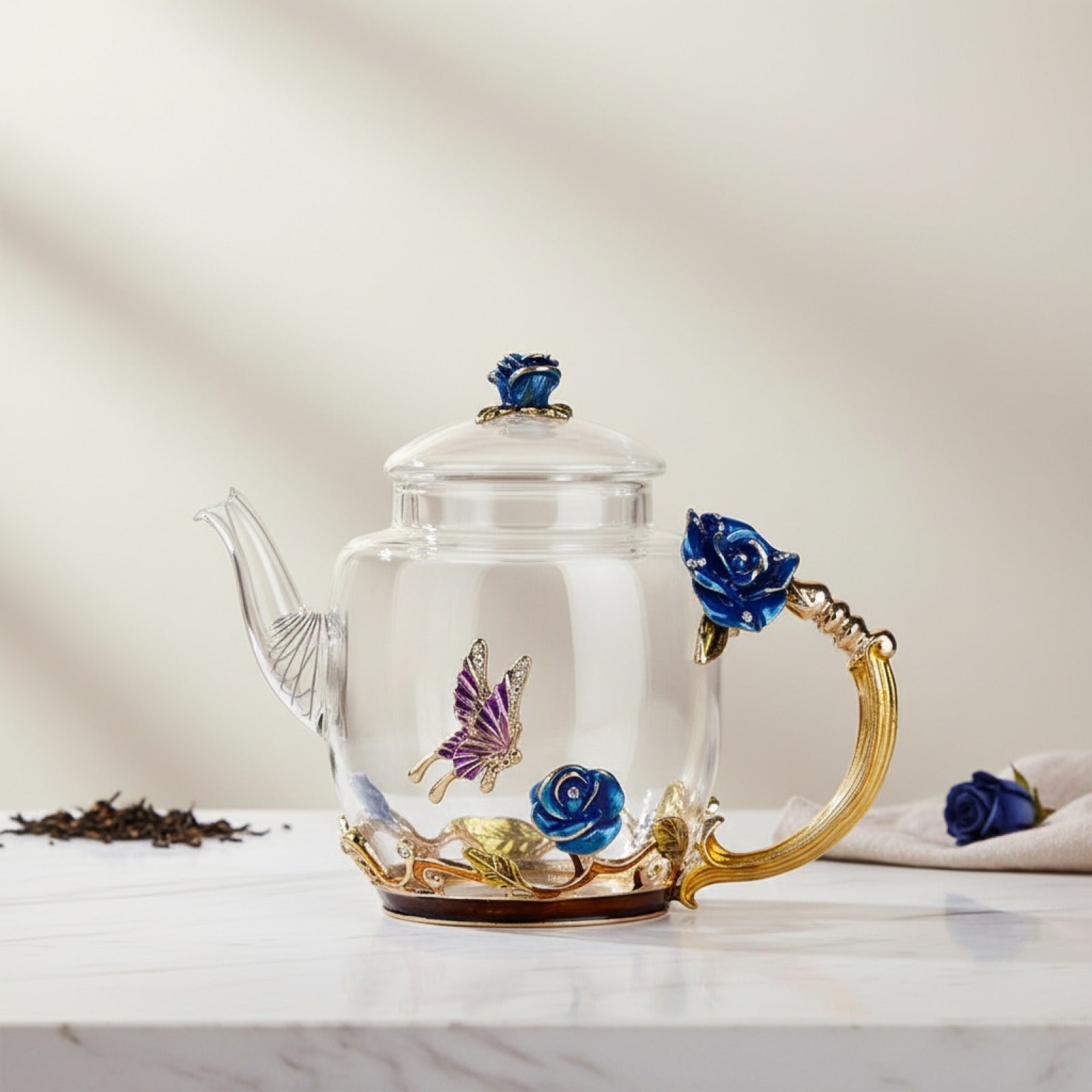 Théière en Émail Créative Peinte à la Main - Verre Résistant à la Chaleur pour Infusions et Kung Fu