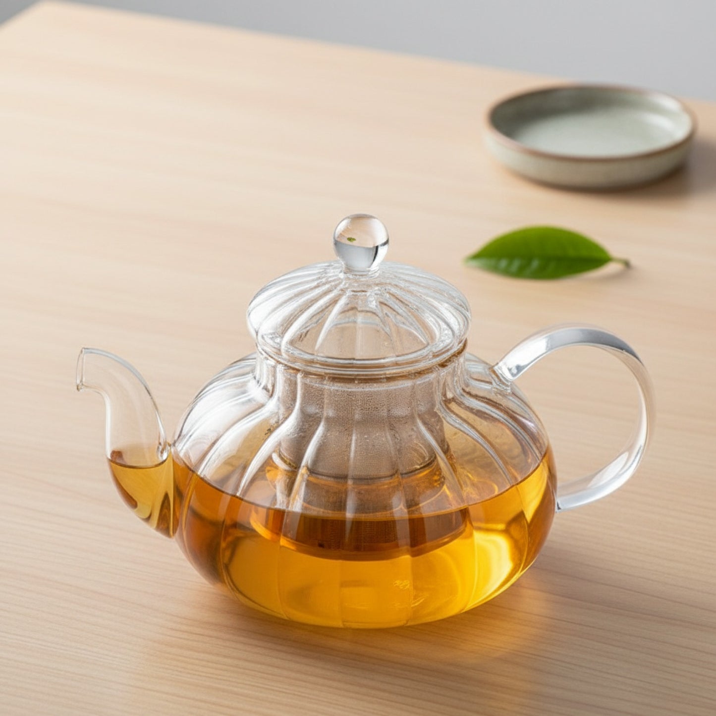 Théière en Verre Rayée 600ml avec Filtre - Idéale pour Thé en Vrac et Infusions