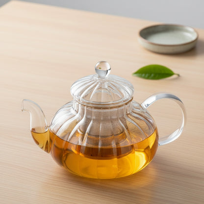 Théière en Verre Rayée 600ml avec Filtre - Idéale pour Thé en Vrac et Infusions