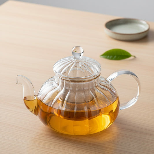 Théière en Verre Rayée 600ml avec Filtre - Idéale pour Thé en Vrac et Infusions