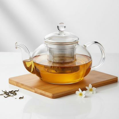 Théière en Verre Résistante à la Chaleur - 400ml, avec Infuseur pour Thés Kung Fu