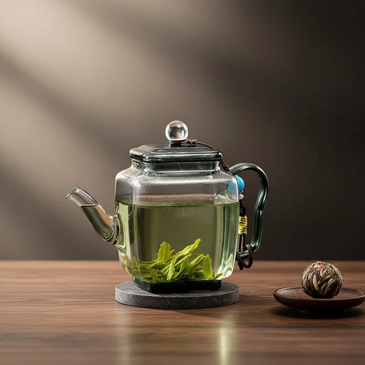 Théière carrée en verre 240ml - Résistante à la chaleur pour infusions Kung Fu