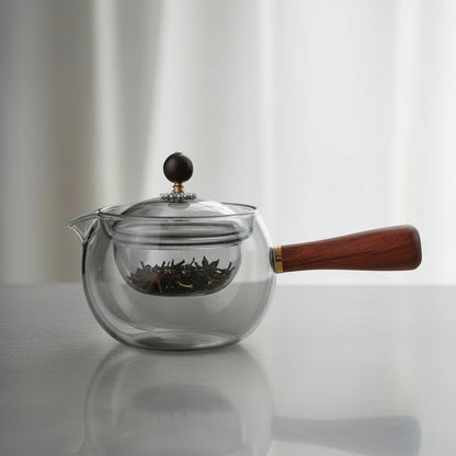 Théière en verre transparente avec infuseur – Rotative 360°, résistante à la chaleur