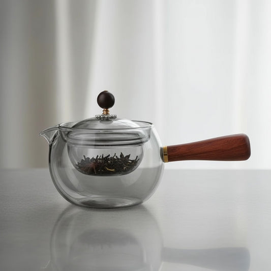Théière en verre transparente avec infuseur – Rotative 360°, résistante à la chaleur